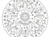 Coloring page mandala with cat, bird and flowers. SPRING. Vector Illustration.